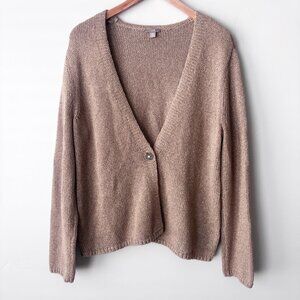 J.Jill Gold Shimmer Cardigan Beige Metallic Knit Sweater M Boho Cocktail Party